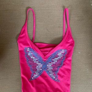 Moda International Tank Top with Beautiful Butterfly on Front. Never Worn. EUC